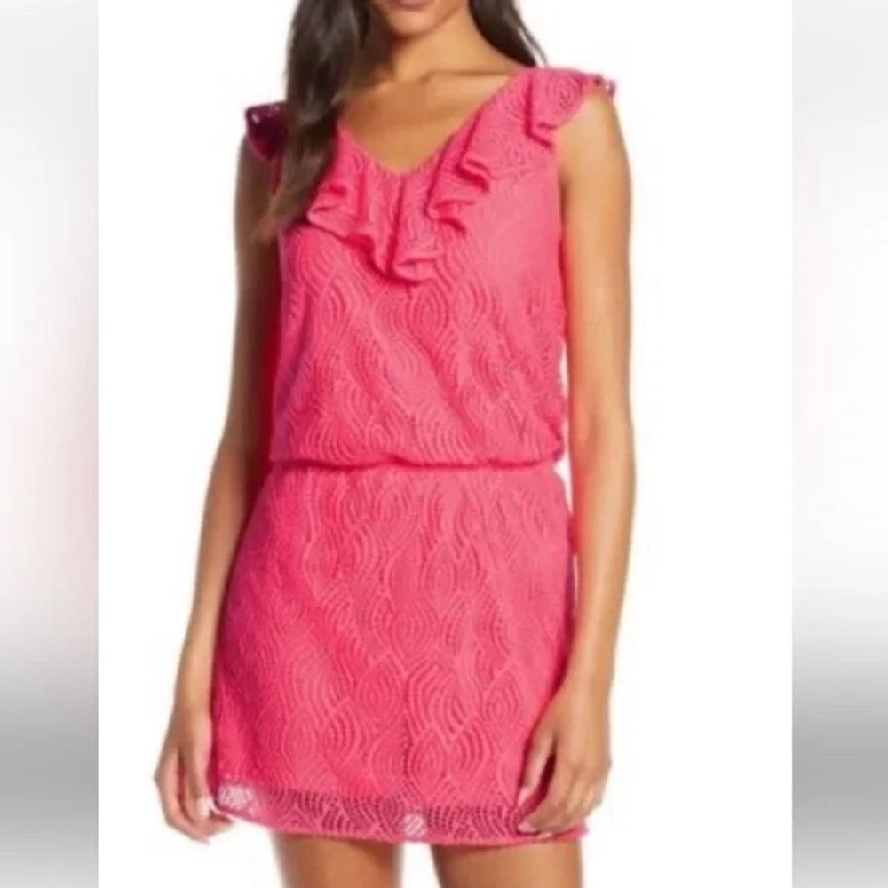 Women’s Lilly Pulitzer Dress Size S Pink Lace Ruffle Sleeveless